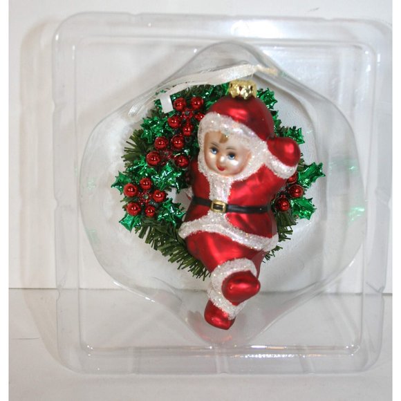 Scottish Christmas Vision of Sugarplums 4" Wreath Elf Handblown Glass Ornament - Picture 2 of 5